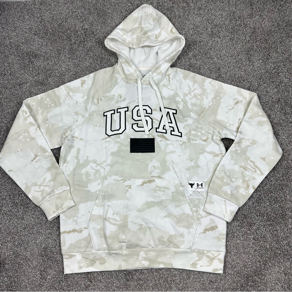 Under Armour Project Rock Veterans Day Camo Mens Hoodie USA Flag Size XL 1370971 - Picture 3 of 12